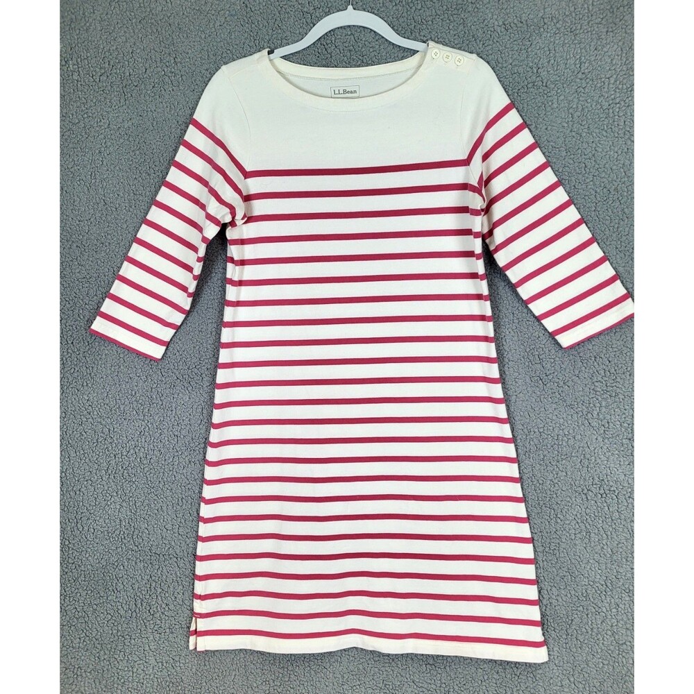 LL Bean Heritage Mariner Dress Womens Medium Coral Stripe Nautical 100% Cotton